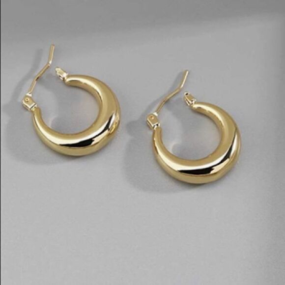 Small Gold Chunky Hoop Earrings - Picture 2 of 5